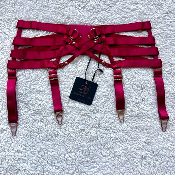 Honey Birdette Black Cherry and Gold Stephanie Suspender Garter Bondage Lingerie - Picture 9 of 10